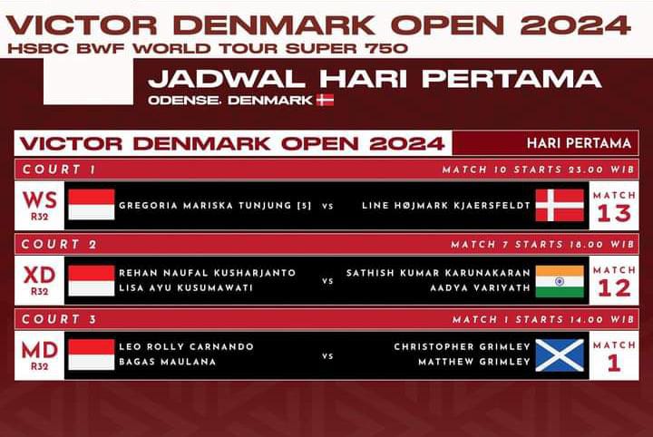 Jadwal Hari Pertama Denmark Open 2024