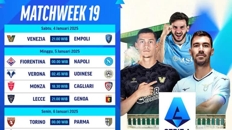 Jadwal Giornata Ke-19 Serie A Italia