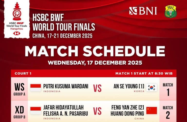 Jadwal Hari Pertama BWF World Tour Finals Hari
