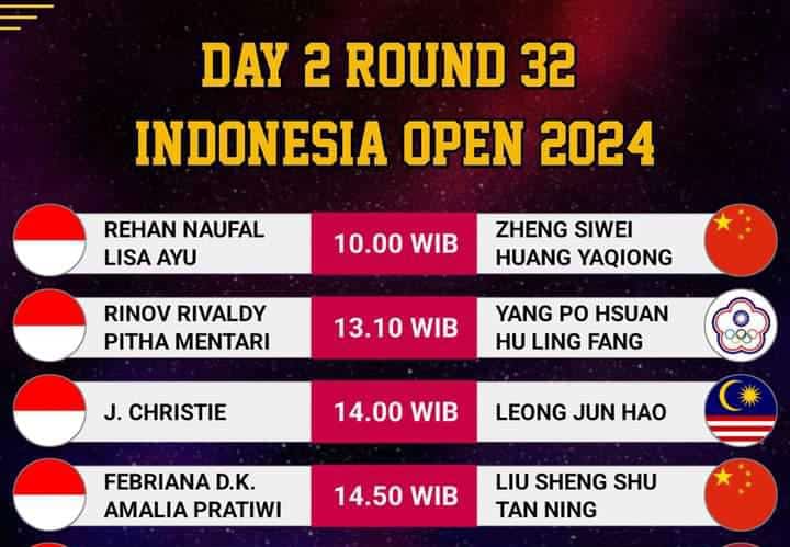 Jadwal Pertandingan Hari Kedua Indonesia Open 2024